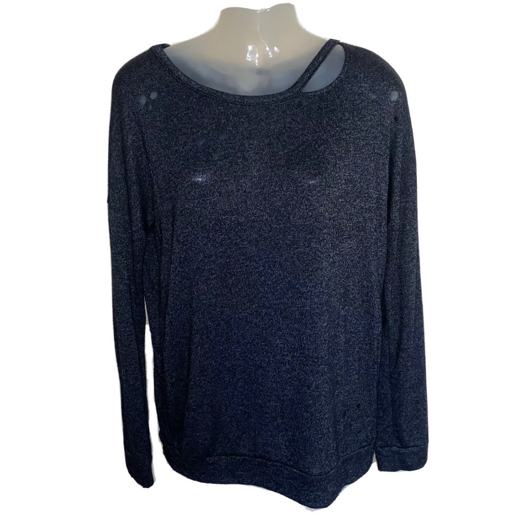 moral fiber long sleeve Charcoal Distressed Ripped